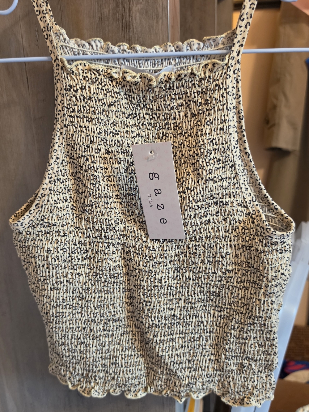 gaze Smocked Ruffle Tank in Pale Yellow and Black Speckle